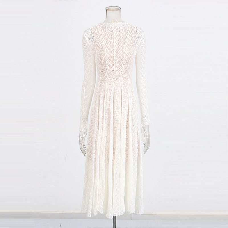 Geometric Lace Mock Neck Maxi Dress (MS397)