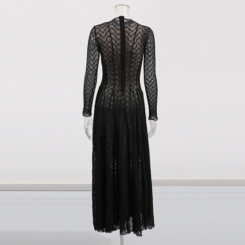 Geometric Lace Mock Neck Maxi Dress (MS397)