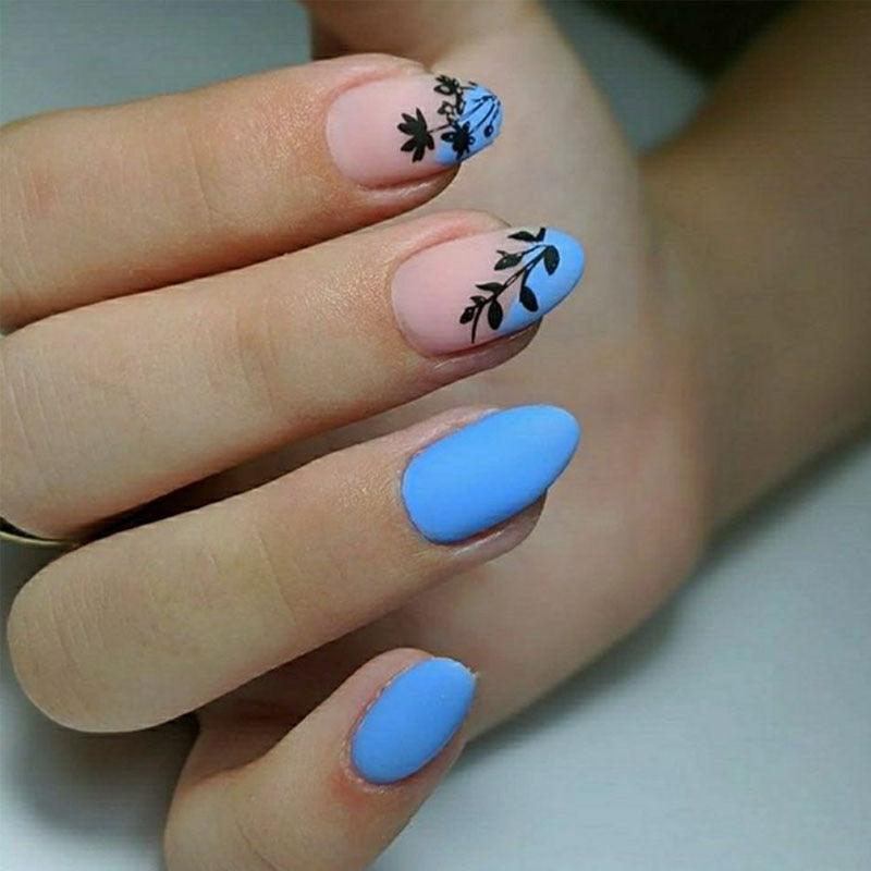 Geometrics Blue Flower Leaves Water Decals Stickers Special Floral Transfer Slider For Nails Decoration Nail Art Stickers Black White Flower Palm Leaf Nail Self-Adhesive Decals Nail Stickers Water Transfer Fresh Nail Decals for Nail Art Butterfly Palm