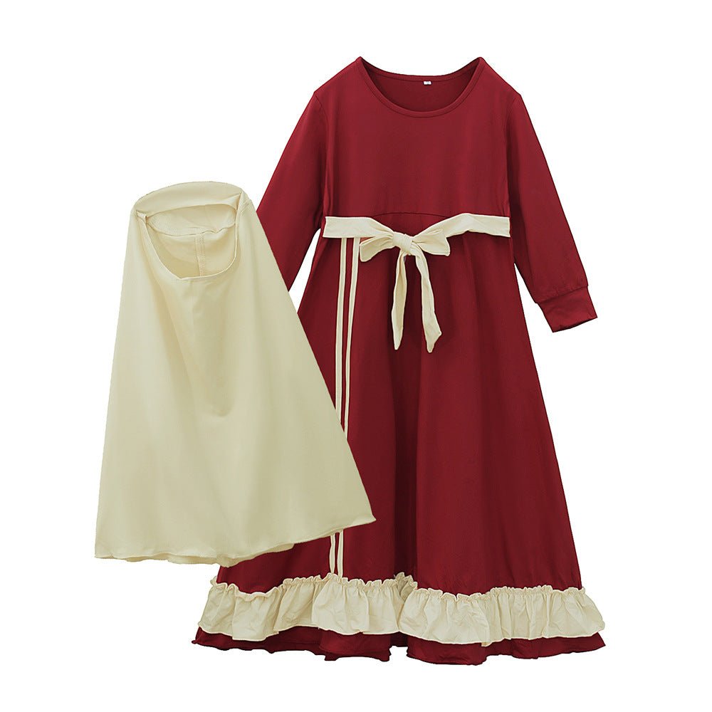 Girls Dress & Hijab Set with Contrast Trim(MKG025)