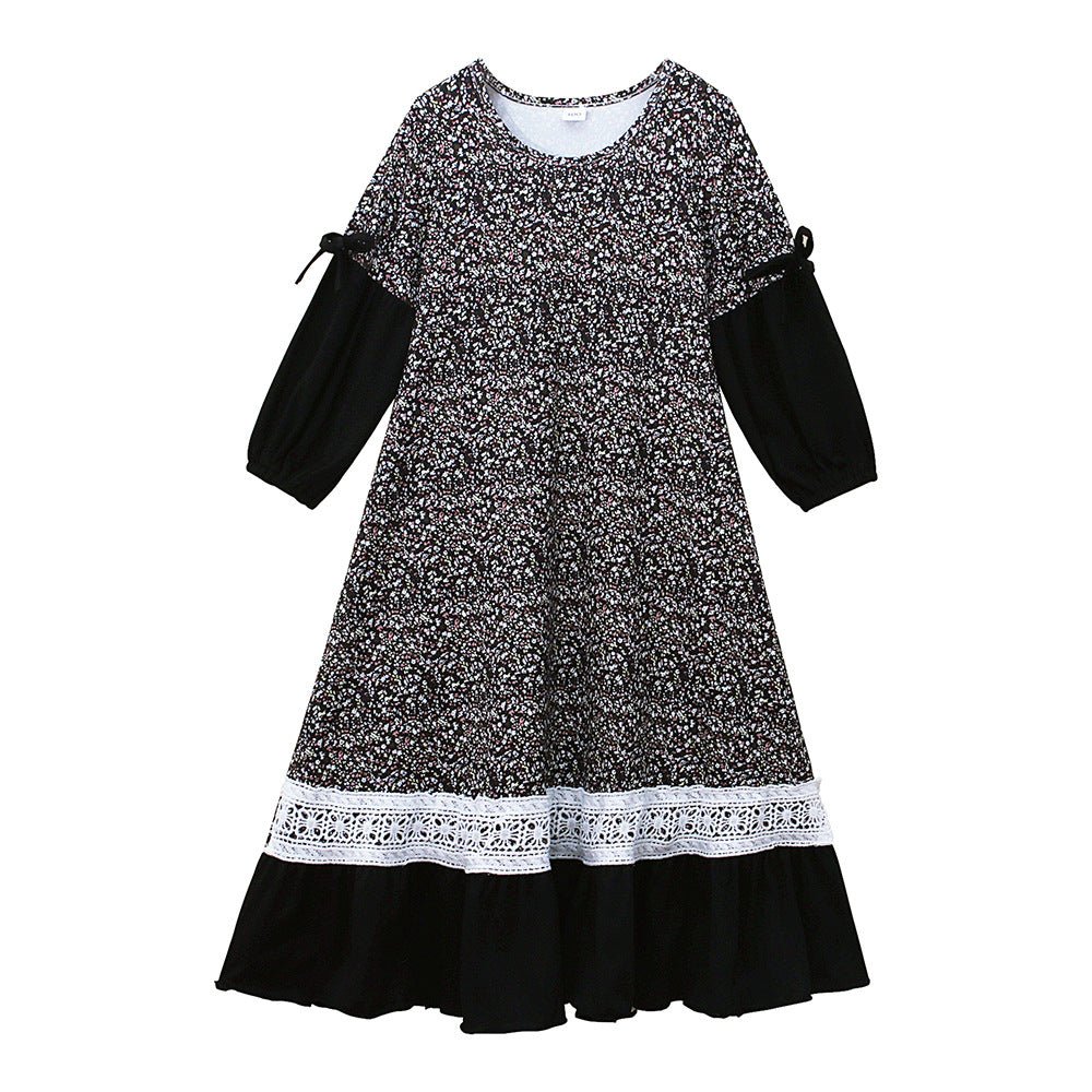 Girls Patchwork Floral Kid Abaya 2-Piece Set(MKG012)