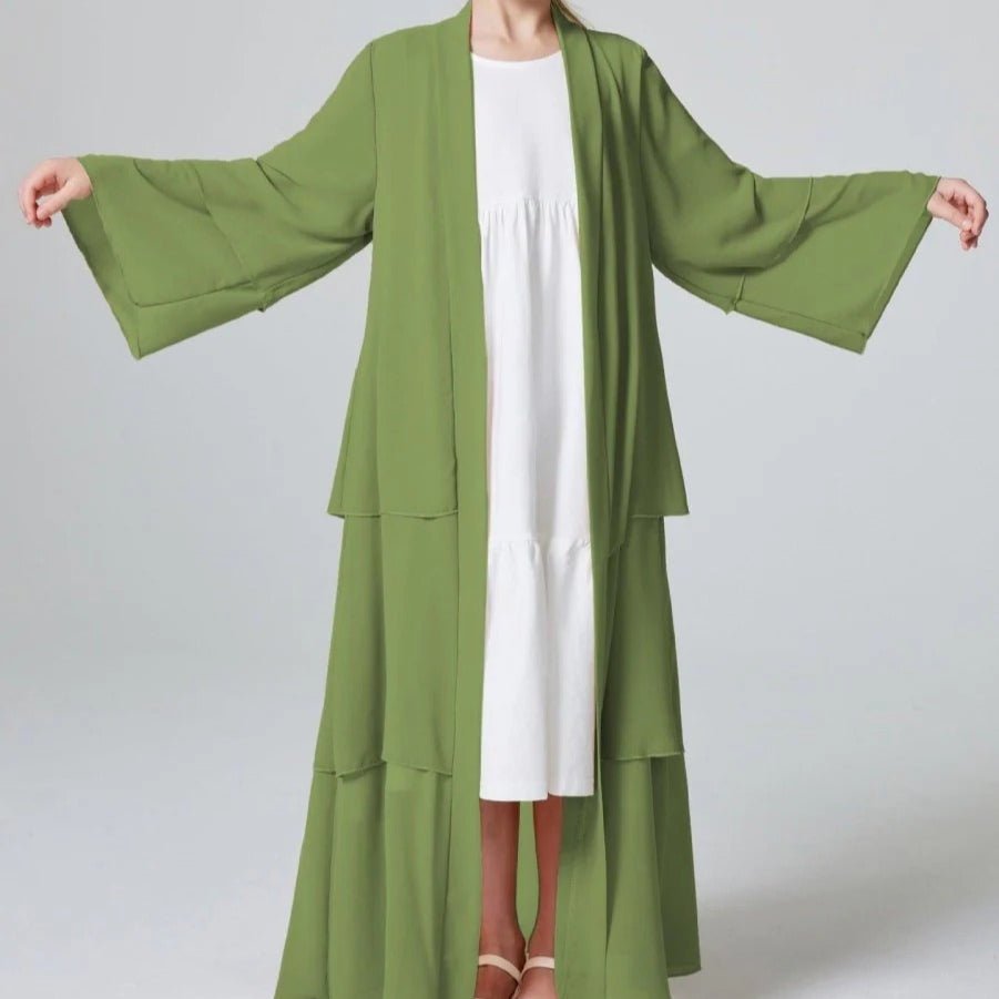 Girls Plain 3-Layered Chiffon Open Abaya Kid Abaya(MKG009)