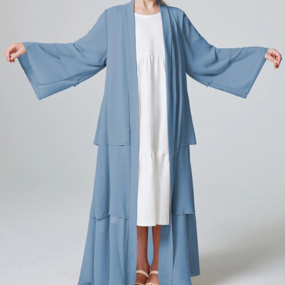 Girls Plain 3-Layered Chiffon Open Abaya Kid Abaya(MKG009)
