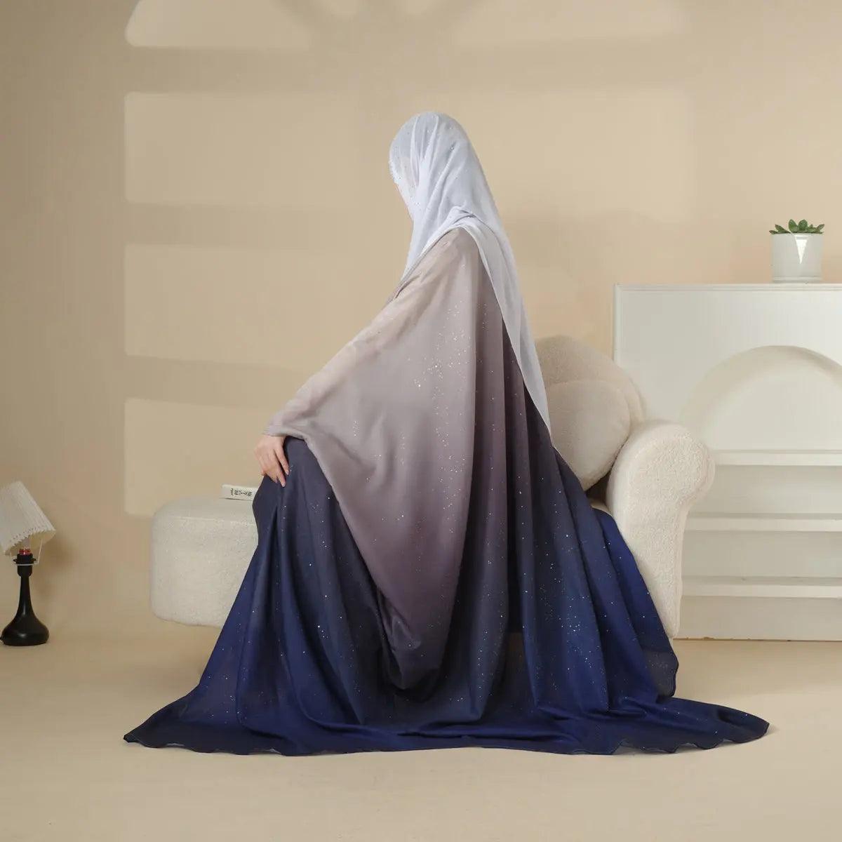 Glitter Gradient Polyester Abaya Set 4-Piece (MOA036)
