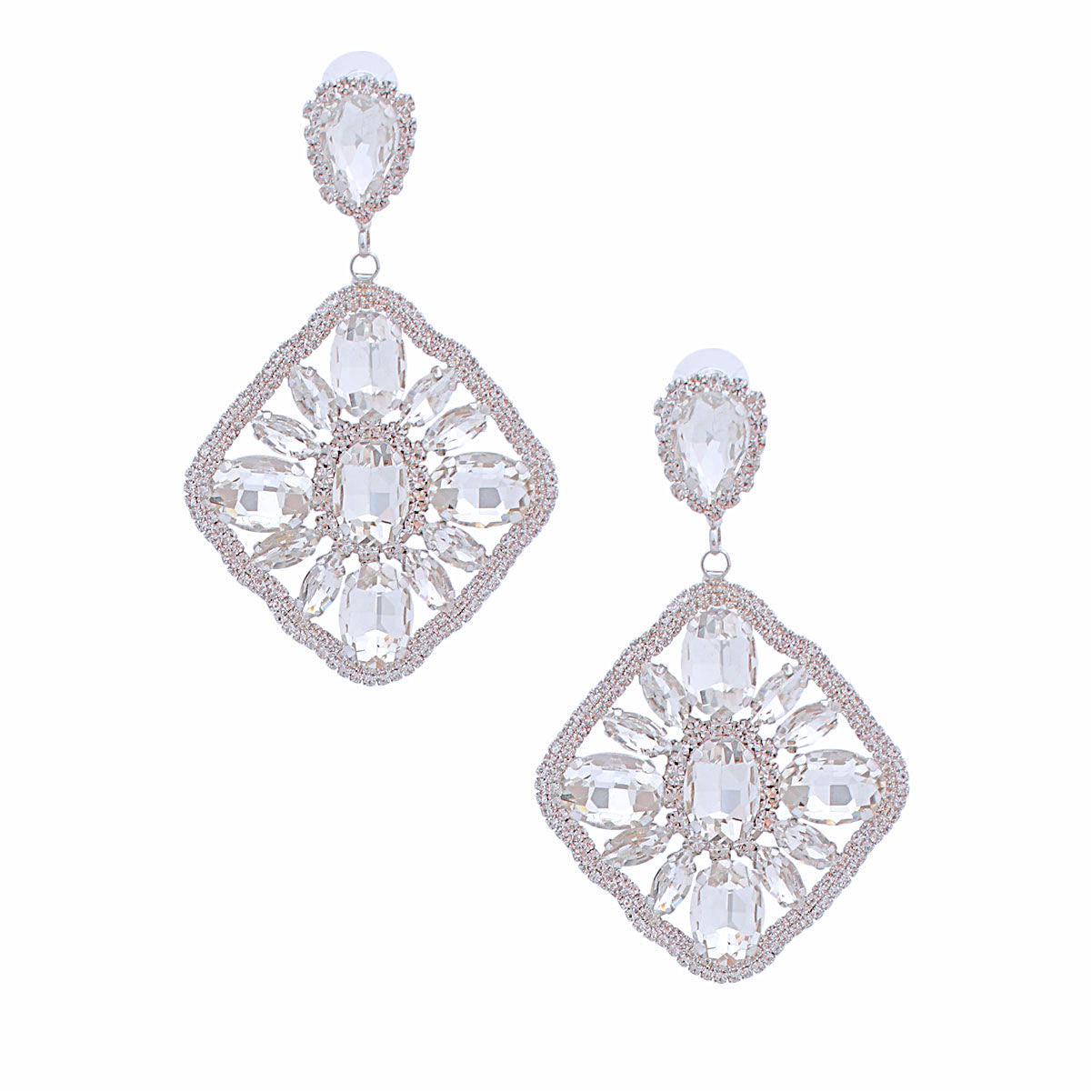 Crystal Diamond Silver Earrings Stylish Elegant Jewelry