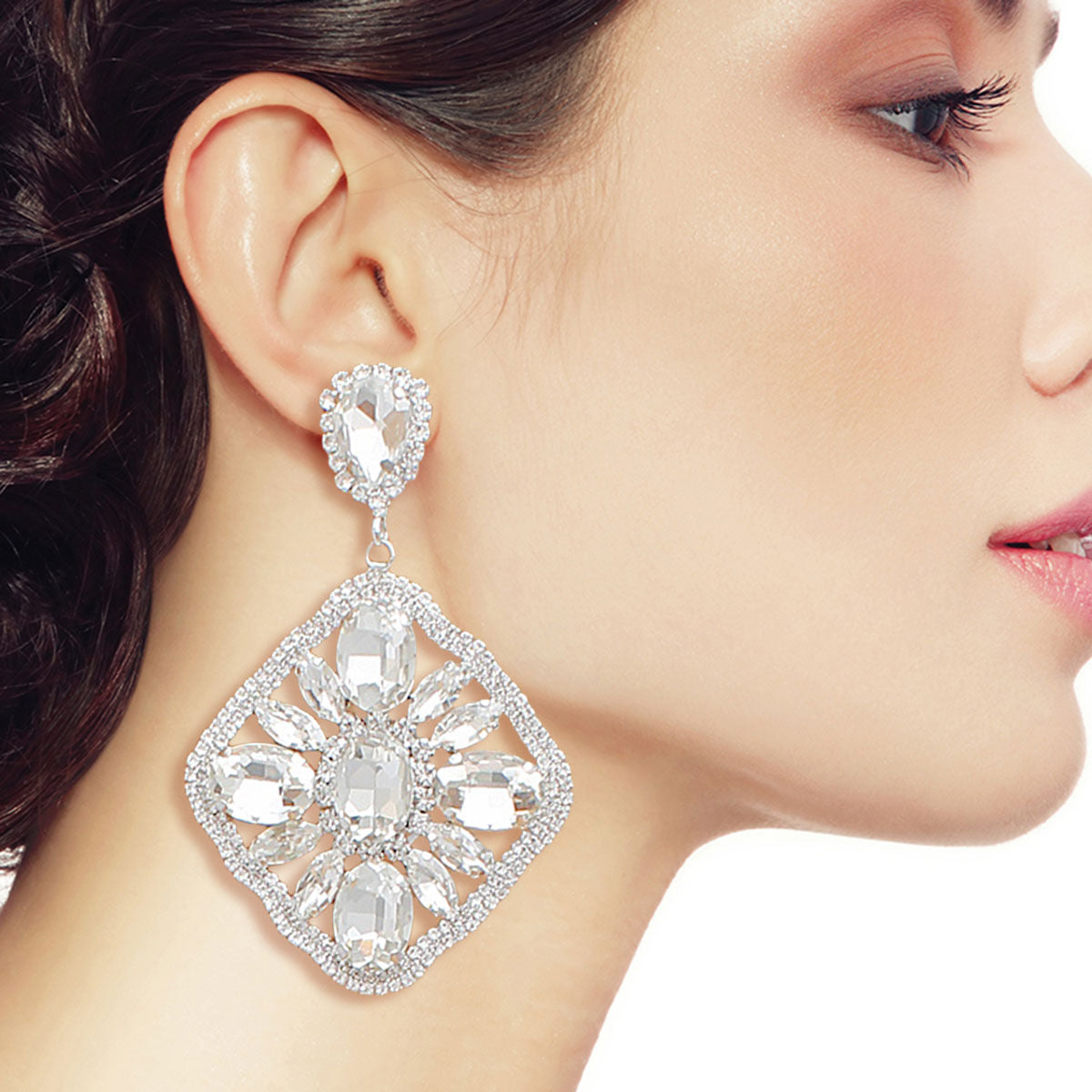 Crystal Diamond Silver Earrings Stylish Elegant Jewelry