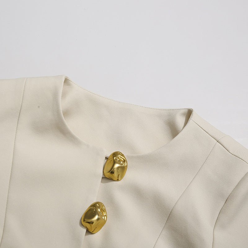 Gold Button Blazer & Straight Leg Pants Set (MS398)