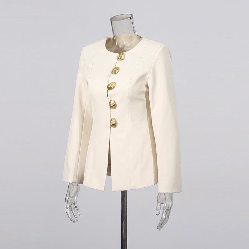 Gold Button Blazer & Straight Leg Pants Set (MS398)