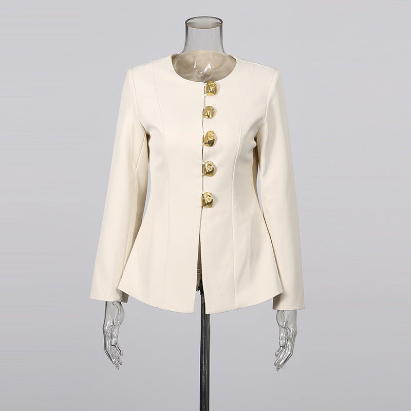 Gold Button Blazer & Straight Leg Pants Set (MS398)