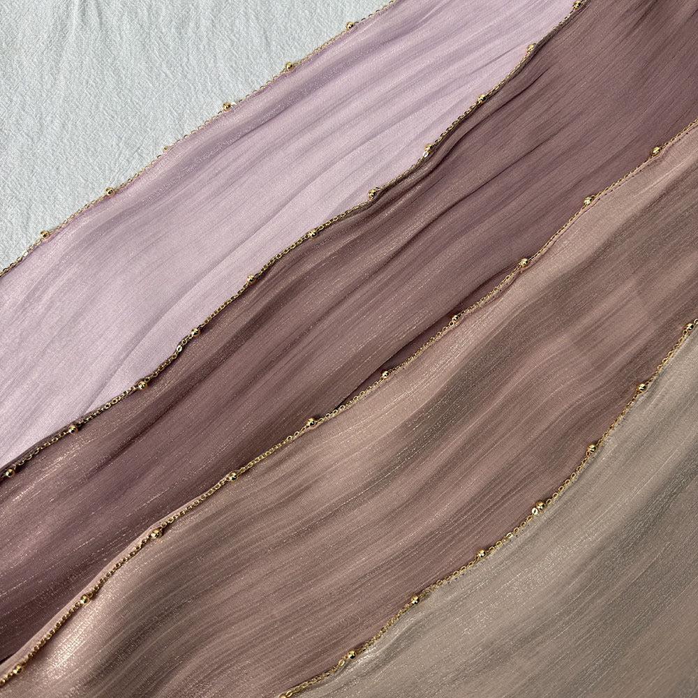 Gold Chain Beaded Edge Crinkle Satin Hijab(MH238)