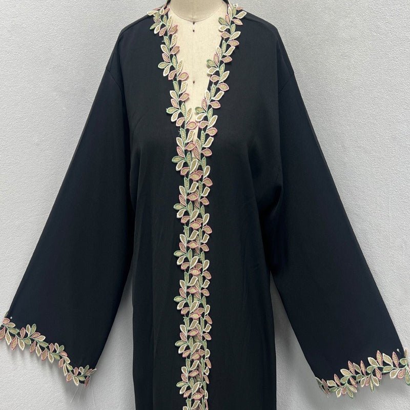 Gold Floral Embroidered Abaya (MOA296)
