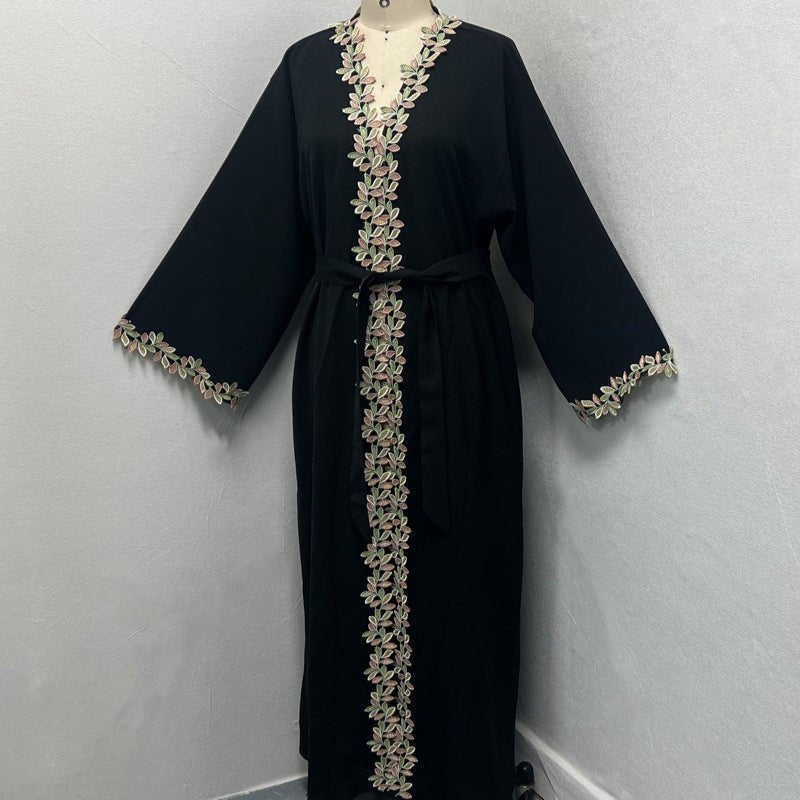 Gold Floral Embroidered Abaya (MOA296)