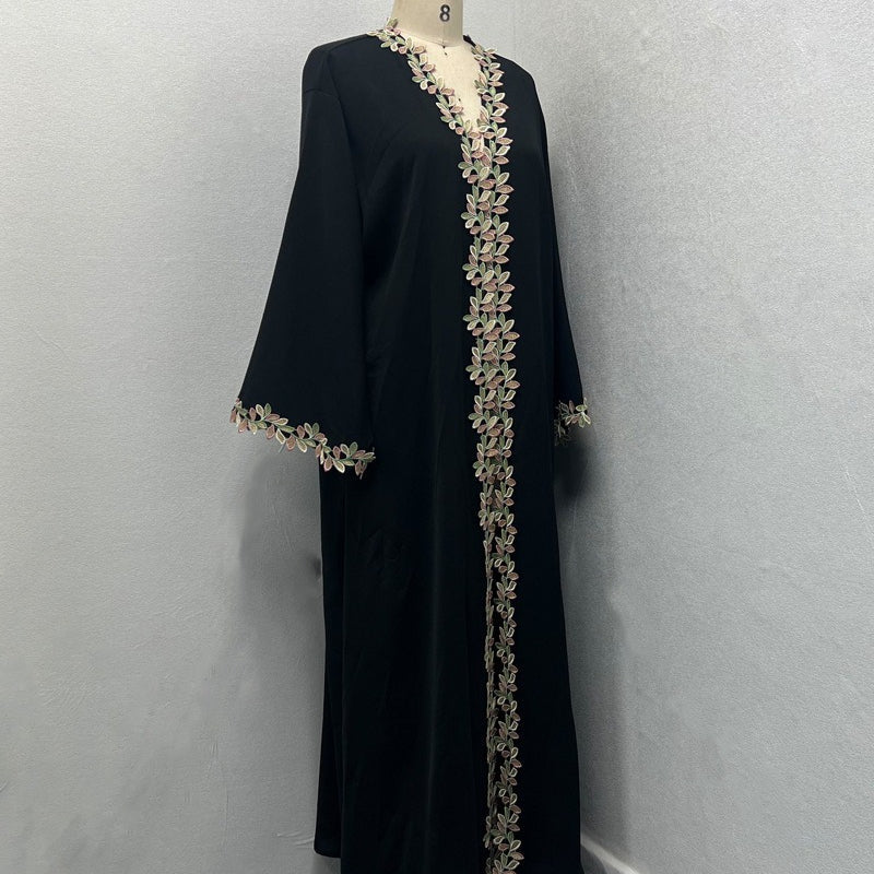 Gold Floral Embroidered Abaya (MOA296)