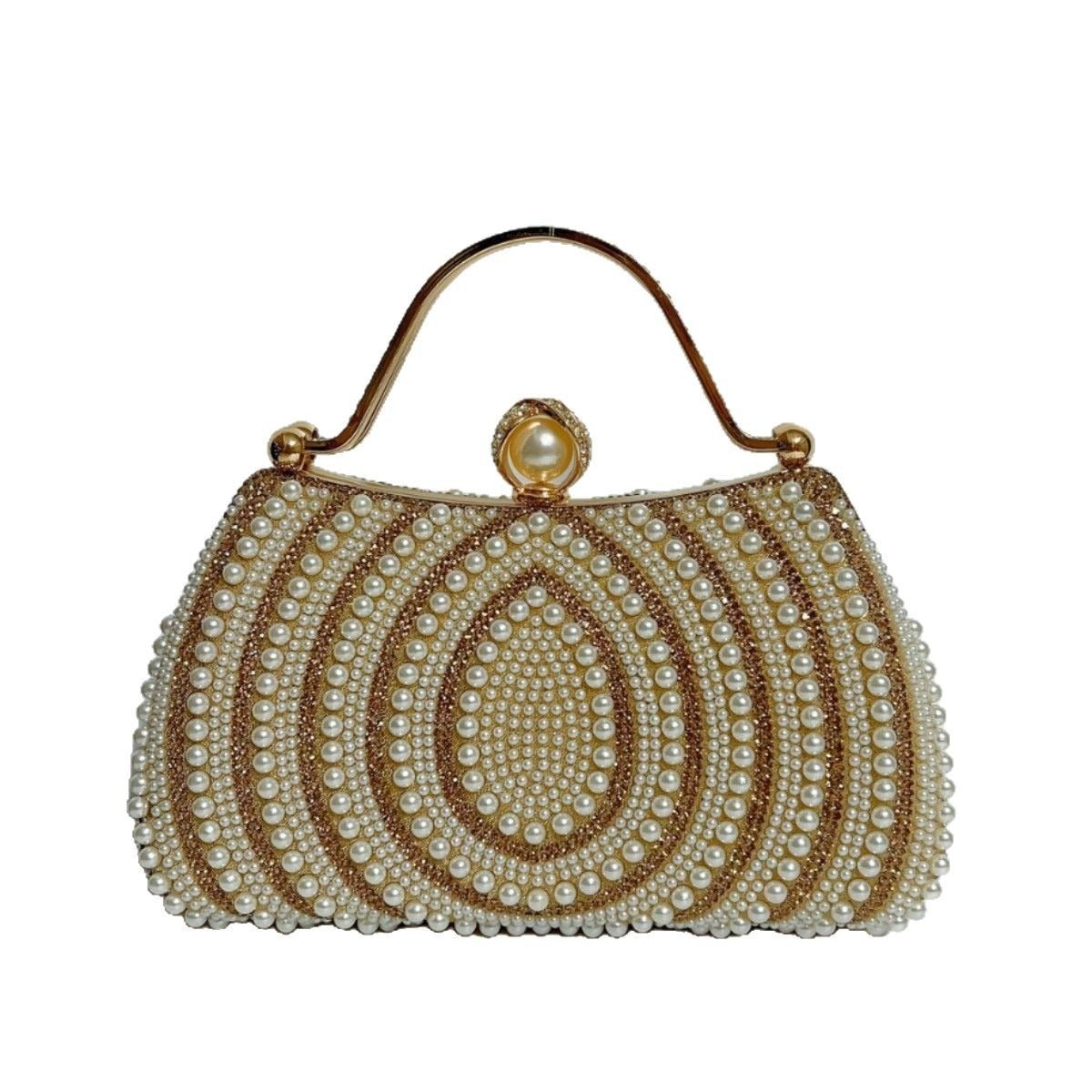Gold-Framed Diamond Accent Pearl-Encrusted Dinner Bag with Chain Strap (MAC249)