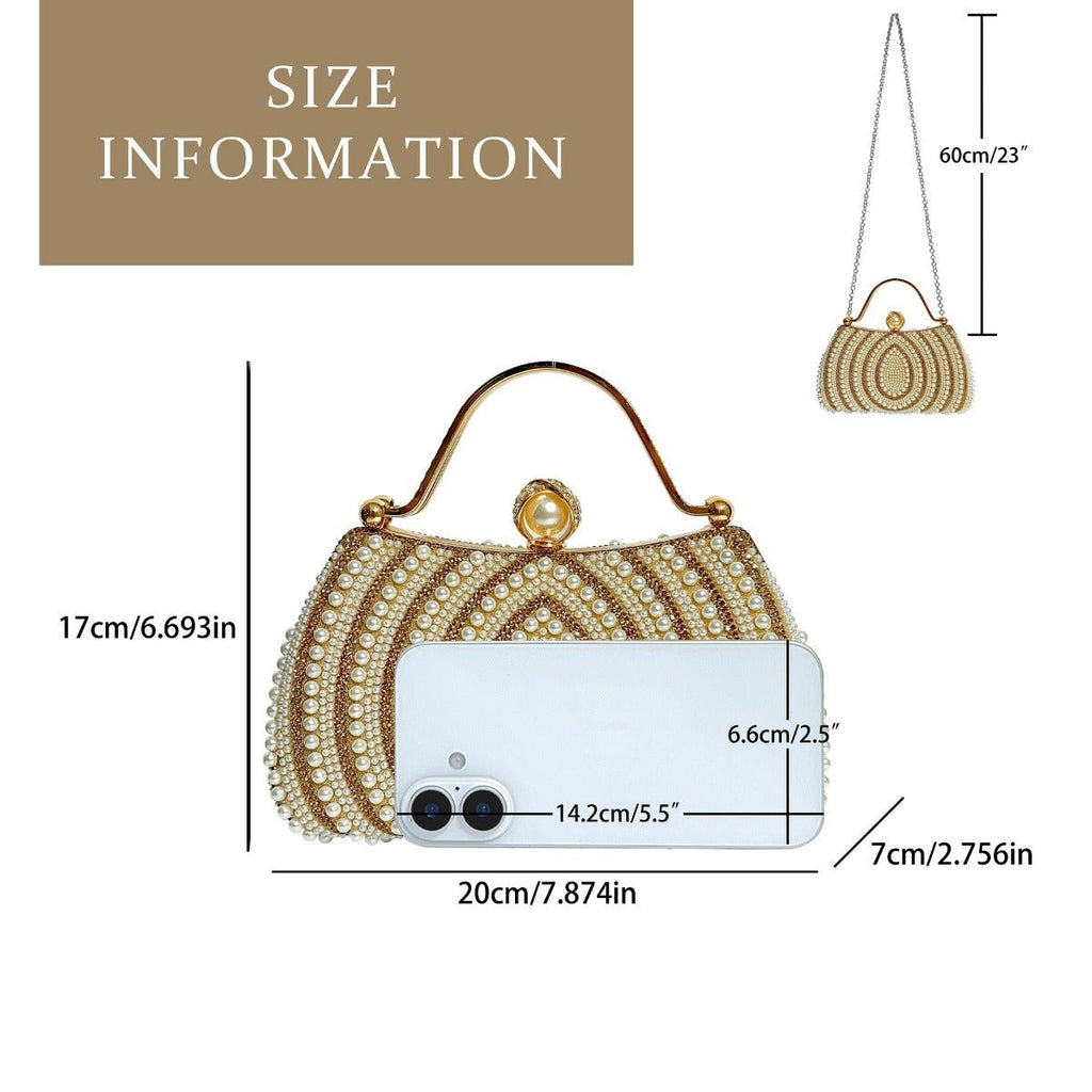 Gold-Framed Diamond Accent Pearl-Encrusted Dinner Bag with Chain Strap (MAC249)