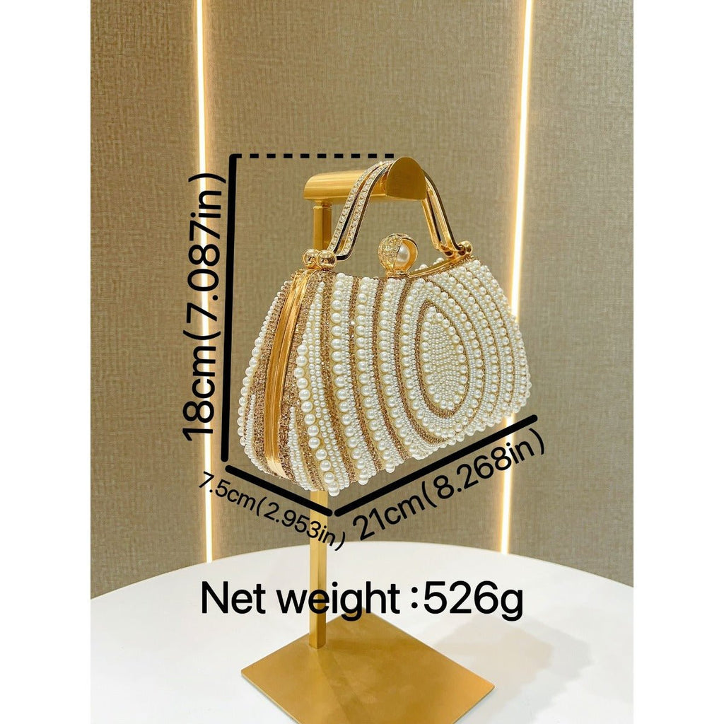 Gold-Framed Diamond Accent Pearl-Encrusted Dinner Bag with Chain Strap (MAC249)
