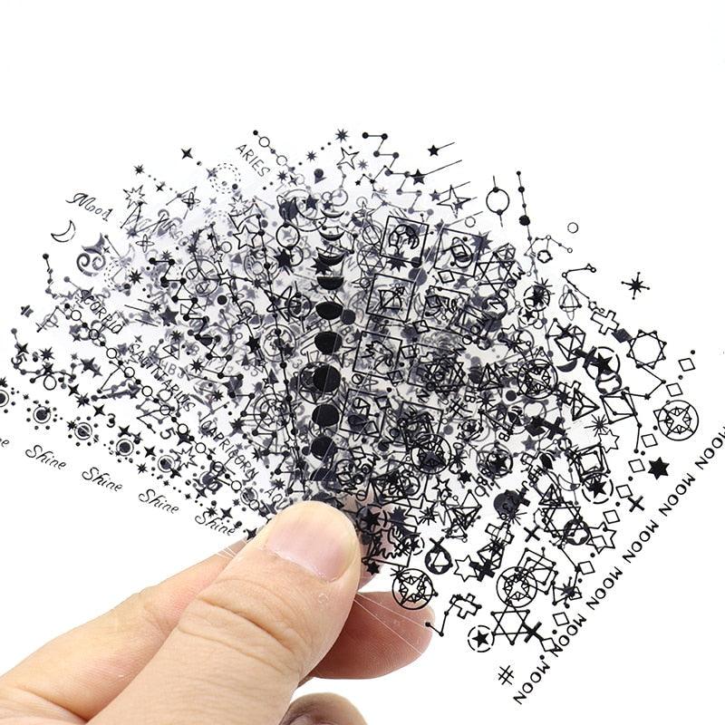 Gold Moon Star 3D Nail Stickers Ultra-thin Adhesive Decals Nail Art Decorations Stamping Manicure Nails Stickers Tool 3d Nail Decal Stickers Manicure Nail Art Decoration Accessories Holographic Old English Character Nail Self-Adhesive Sticker
