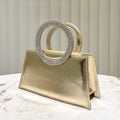 Gold Reflective Evening Clutch with Diamond-Studded Circular Handle (MAC294)