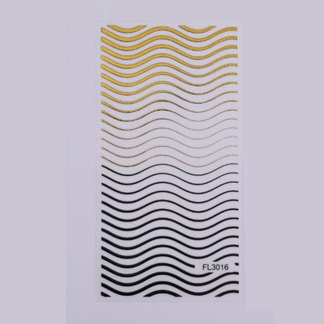 Gold Silver 3D Nail Sticker Curve Stripe Lines Nails Stickers Gradient Adhesive Striping Tape Nail Art Stickers Decal Decoration Metallic Curve Strip Line Nail Decal Self-Adhesive 3D Wave Design Decoration for Women Girls