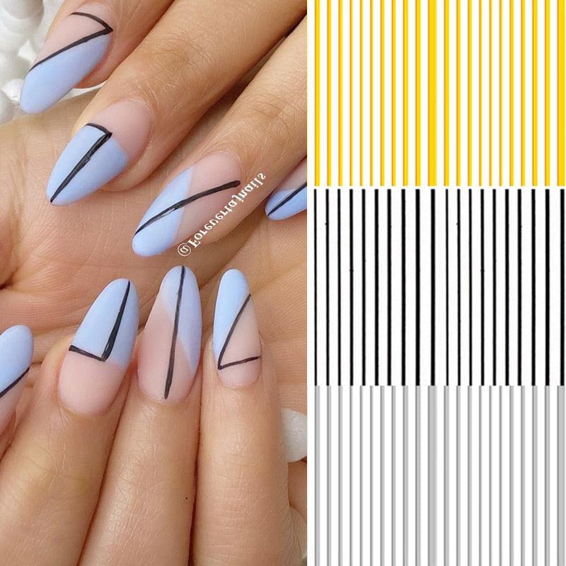 Gold Silver 3D Nail Sticker Curve Stripe Lines Nails Stickers Gradient Adhesive Striping Tape Nail Art Stickers Decal Decoration Metallic Curve Strip Line Nail Decal Self-Adhesive 3D Wave Design Decoration for Women Girls