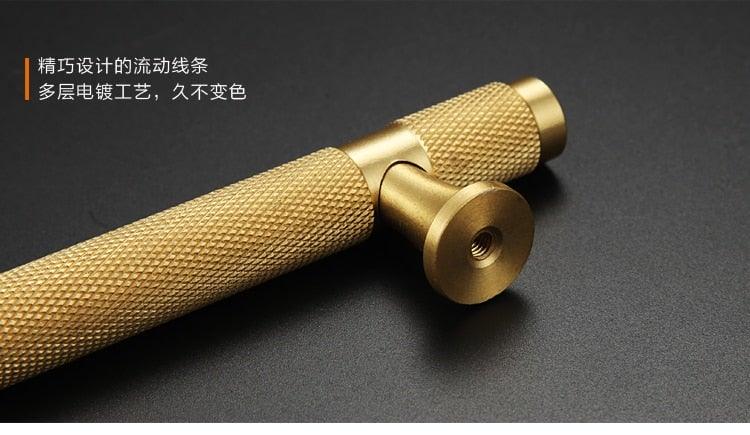 Golden Brass Knurled Textured Simple Kitchen Cabinet handle And Handles Drawer Pulls Bedroom Door Knobs  Cupboard Bathroom Door Handles Brushed Brass Pulls For Cabinets
