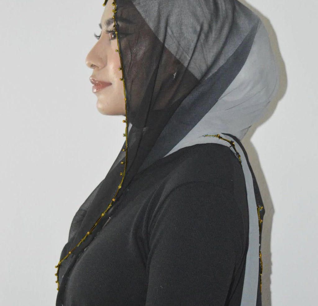 Gradient Colour Pearl Chiffon Beaded Chain Hijab (MH137)