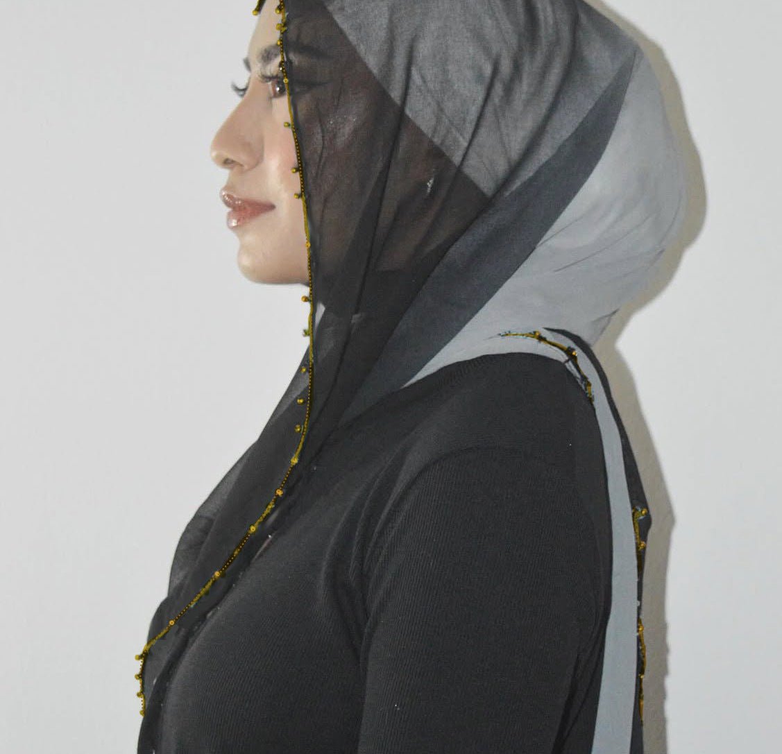 Gradient Colour Pearl Chiffon Beaded Chain Hijab (MH137)