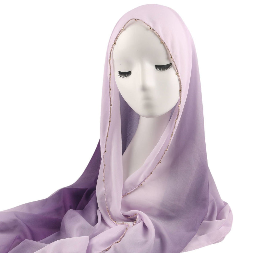 Gradient Colour Pearl Chiffon Beaded Chain Hijab (MH137)