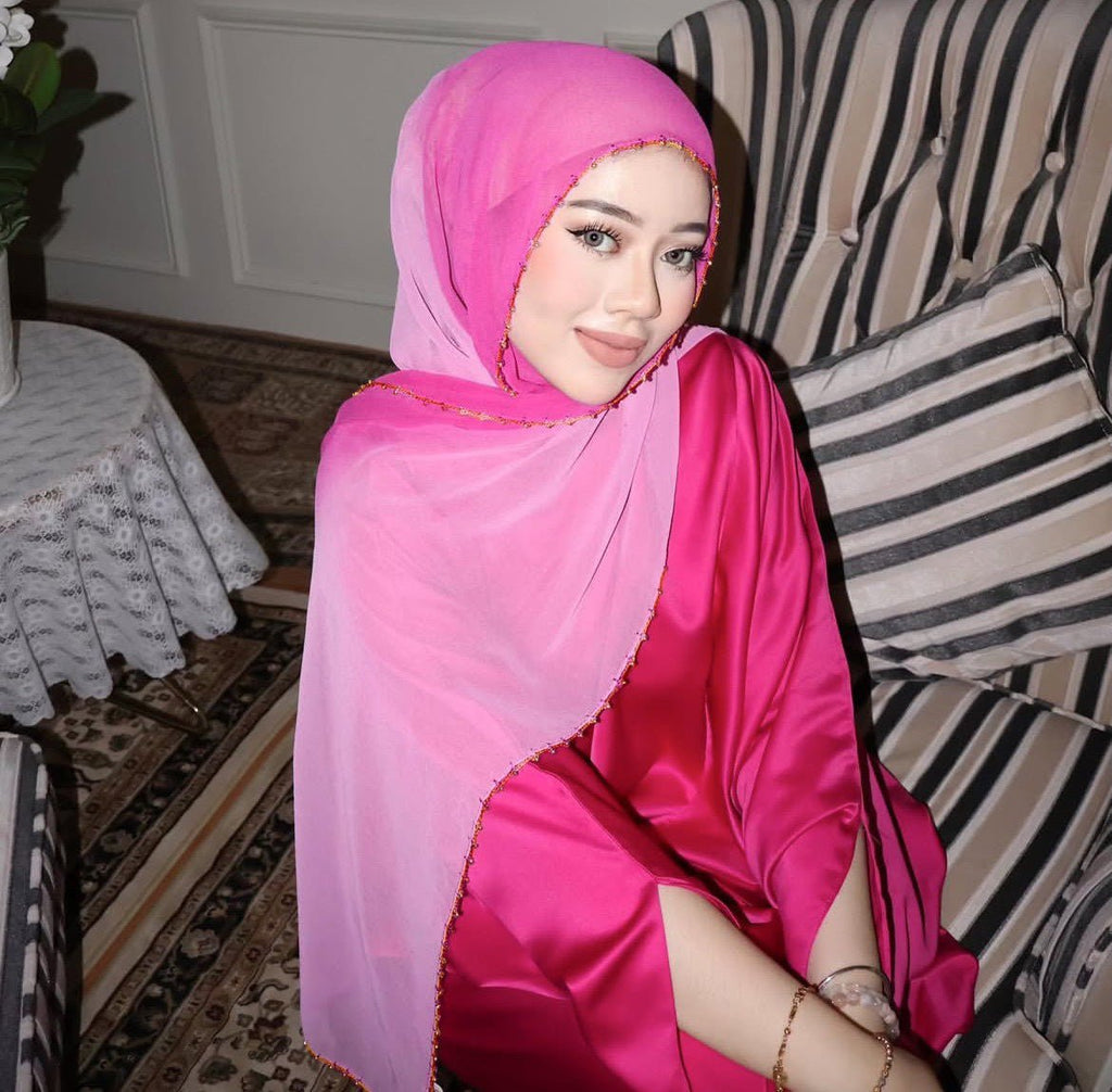Gradient Colour Pearl Chiffon Beaded Chain Hijab (MH137)