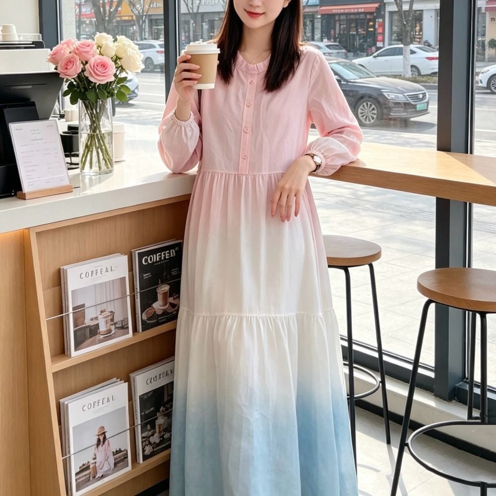 Gradient Tie-Dye Loose Maxi Dress(MS404)