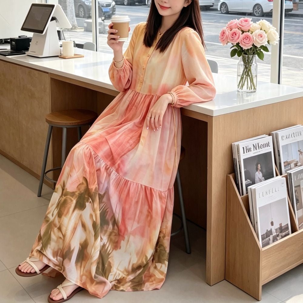 Gradient Tie-Dye Loose Maxi Dress(MS404)