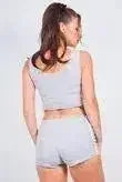 Grey Ribbed Side Stripe Crop Top And Shorts Loungewear Set