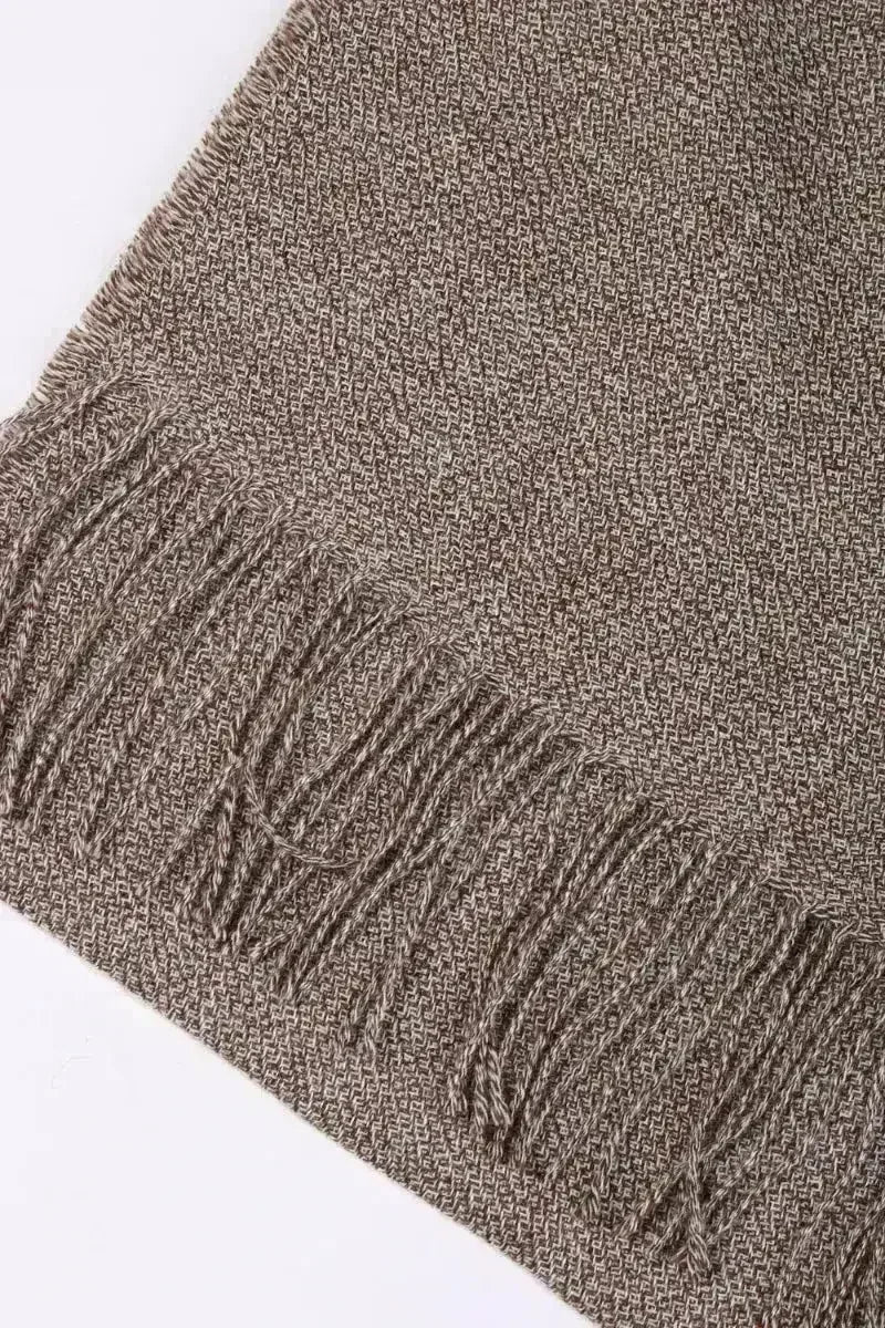 Brown ruffled alpaca wool scarf