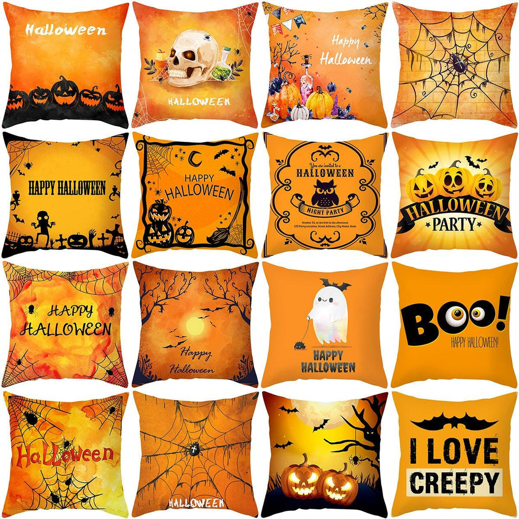 Halloween Cushion Cover Horror Pumpkin Printed Pillow Case Orange And Black Pillow Cover Pumpkin Farmhouse Deco Happy Halloween Decorative Pillow Case For Home  45x45CM