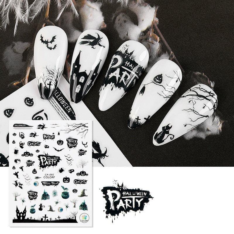 Halloween Series Nail Sticker Pumpkin Lantern Skeleton Spider Vampire Decals For Nail Art DIY Decoration Tools 3D Wave Design Decoration for Women Girls Art Stickers Decal Decoration Metallic Curve Strip Line Nail