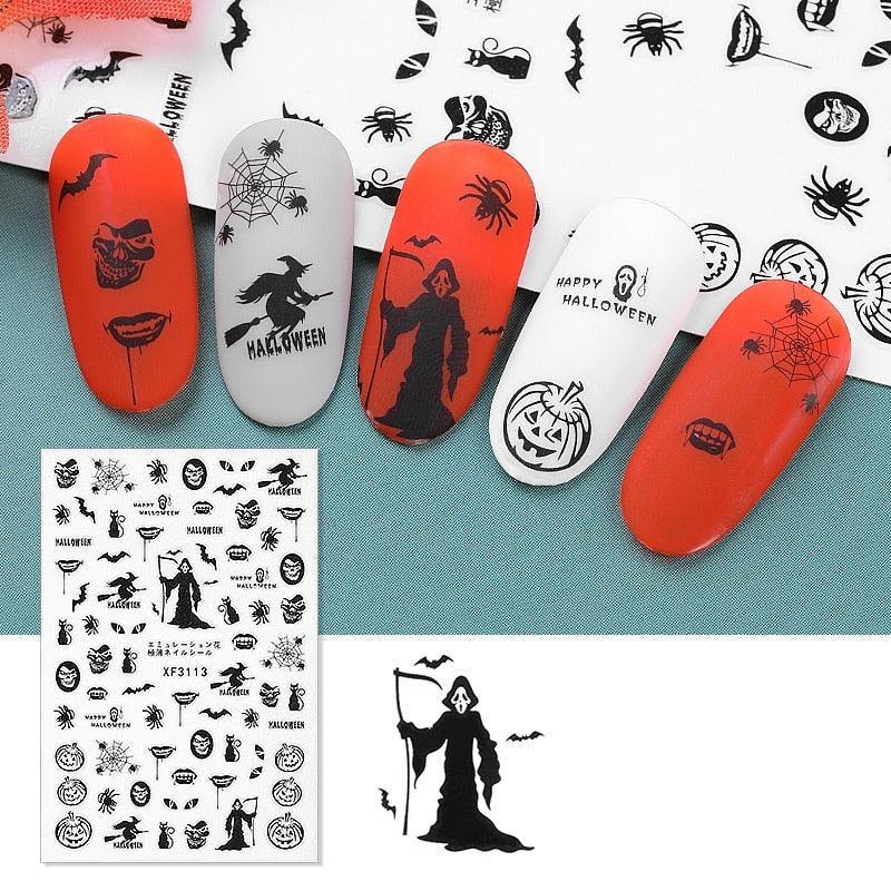 Halloween Series Nail Sticker Pumpkin Lantern Skeleton Spider Vampire Decals For Nail Art DIY Decoration Tools 3D Wave Design Decoration for Women Girls Art Stickers Decal Decoration Metallic Curve Strip Line Nail