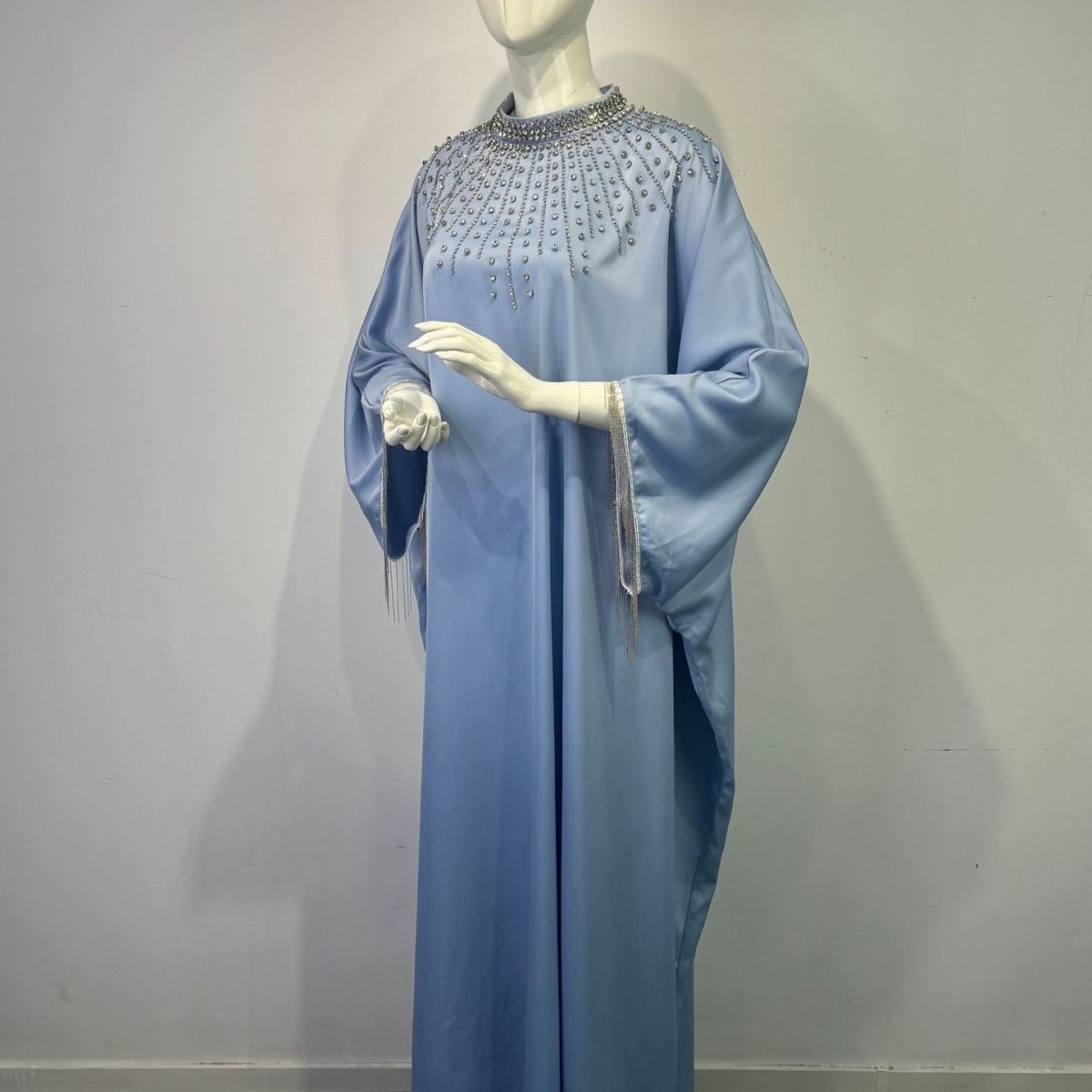Hand-Beaded Crystal Bodice Satin Kaftan (MA420)