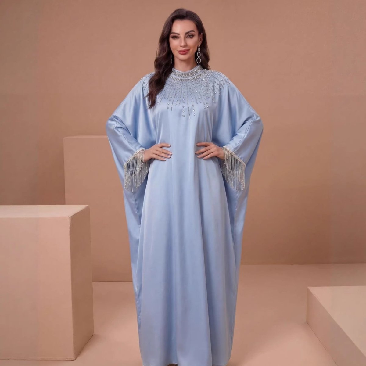 Hand-Beaded Crystal Bodice Satin Kaftan (MA420)
