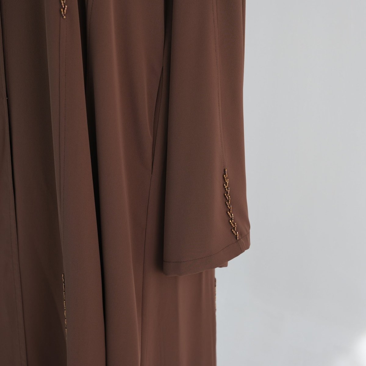 Hand-Beaded Linen Open Abaya(MOA320)