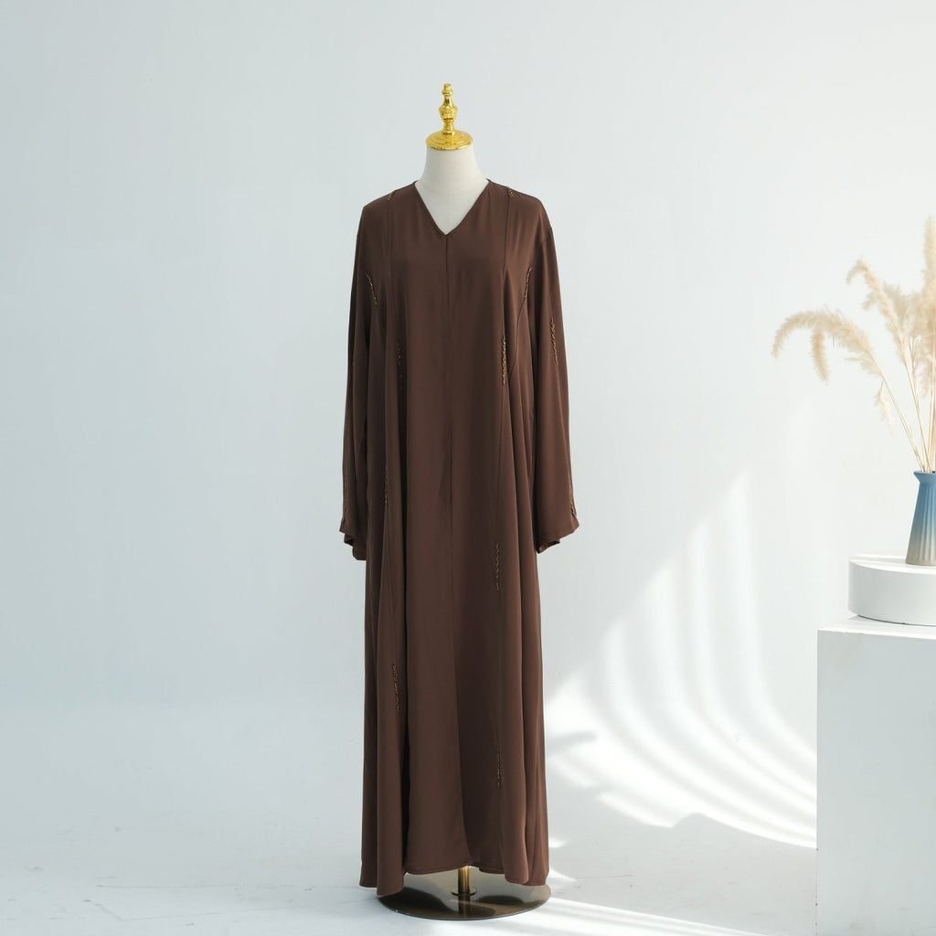 Hand-Beaded Linen Open Abaya(MOA320)