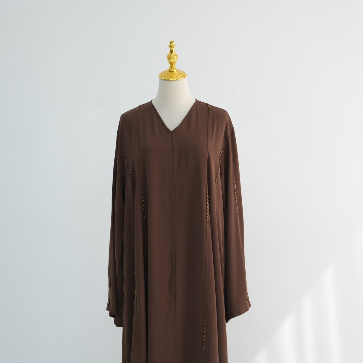 Hand-Beaded Linen Open Abaya(MOA320)