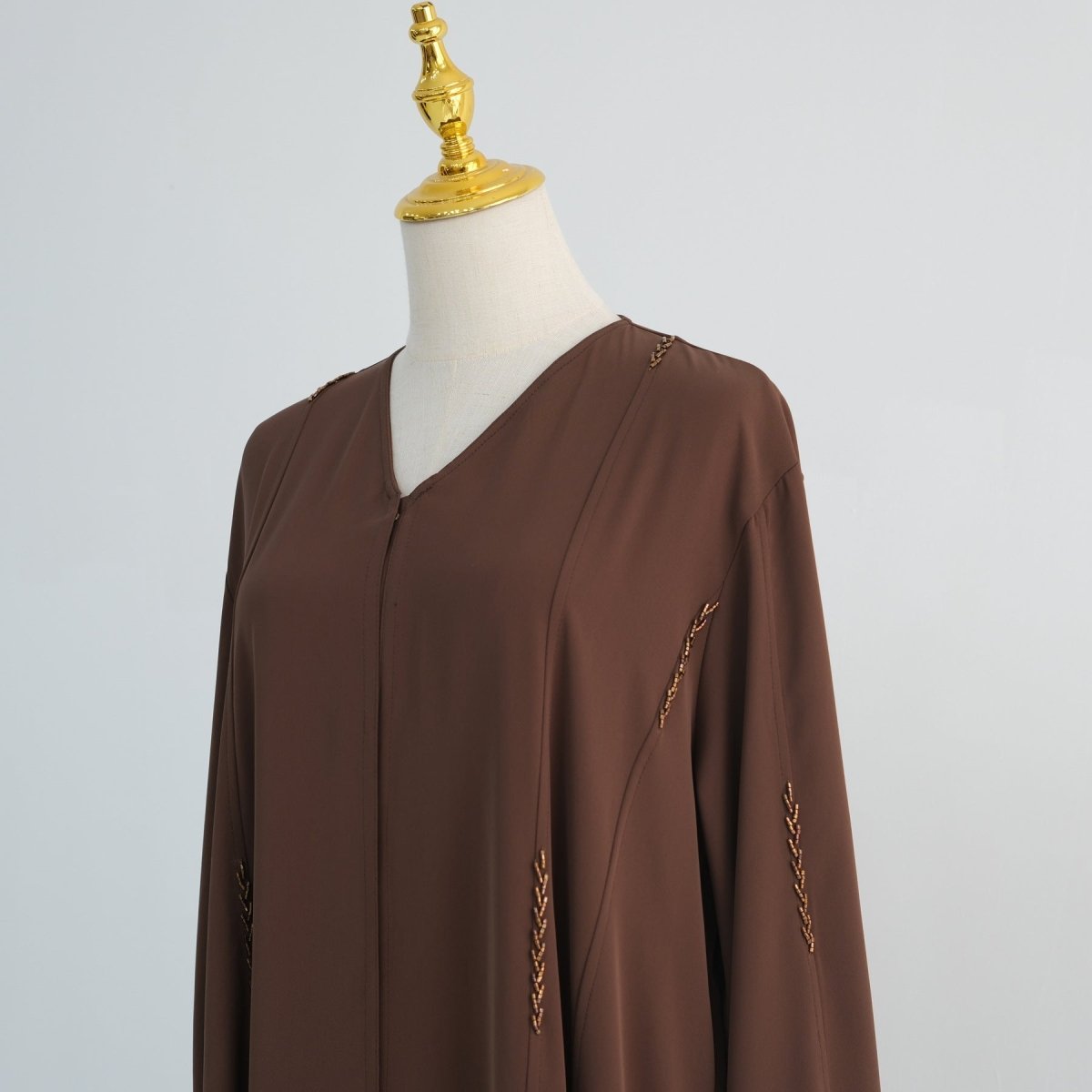 Hand-Beaded Linen Open Abaya(MOA320)