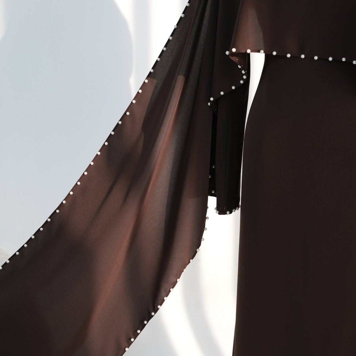 Hand-Beaded Pearl Cape Sleeve Nida Maxi Dress(MS439)