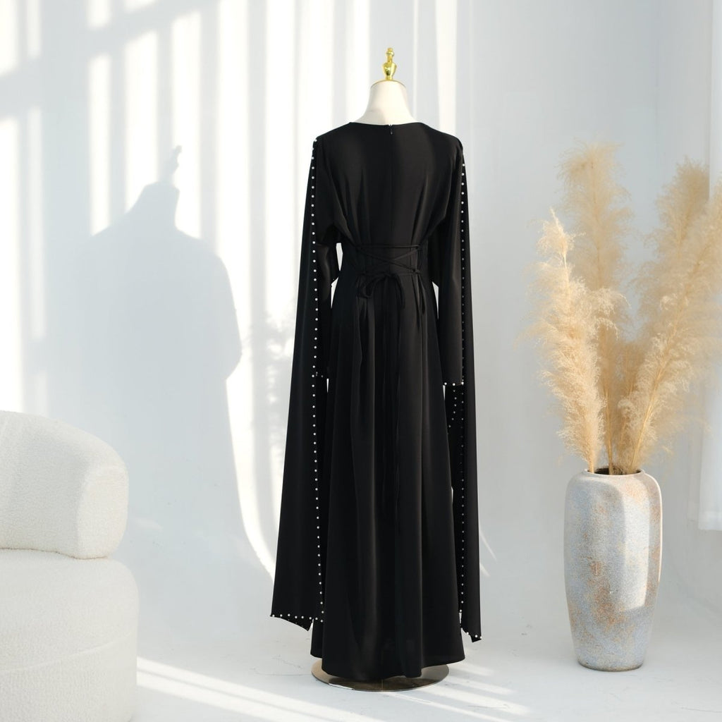 Hand-Beaded Pearl Cape Sleeve Nida Maxi Dress(MS439)