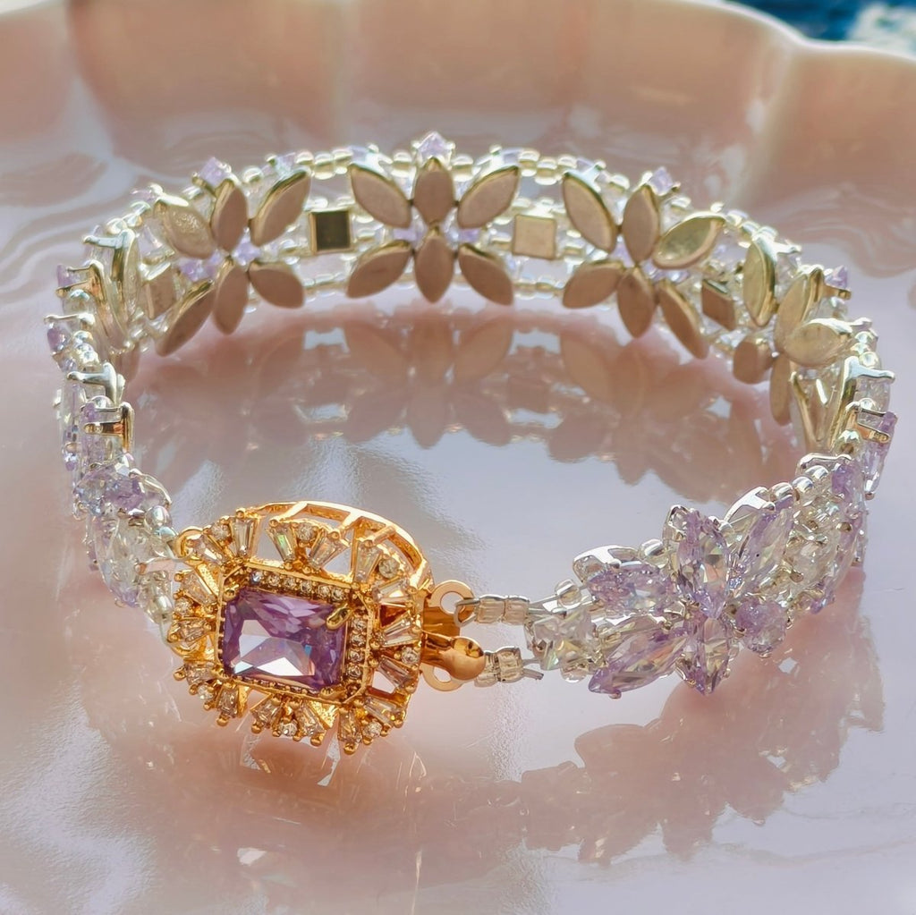Handcrafted Crystal Floral Bracelet | Sparkling Statement Jewelry | Elegant Art-Inspired Accessory for Women (MAC348)