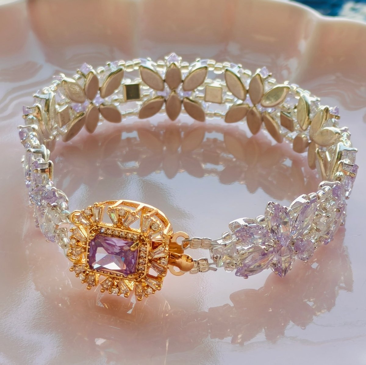 Handcrafted Crystal Floral Bracelet | Sparkling Statement Jewelry | Elegant Art-Inspired Accessory for Women (MAC348)