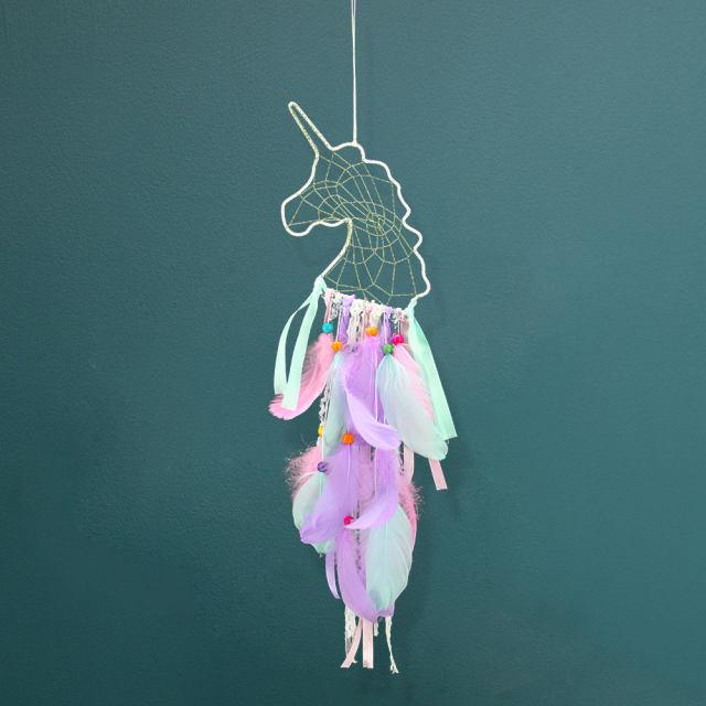 Handmade  Dream Catchers Flower For Kids Unicorn Dream Catcher Ornament  Feather Wall Decor For Girls Bedroom Flower Wall Hanging Decoration Flower Dream Catcher