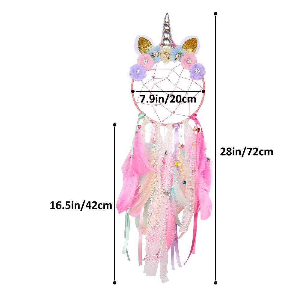 Handmade  Dream Catchers Flower For Kids Unicorn Dream Catcher Ornament  Feather Wall Decor For Girls Bedroom Flower Wall Hanging Decoration Flower Dream Catcher