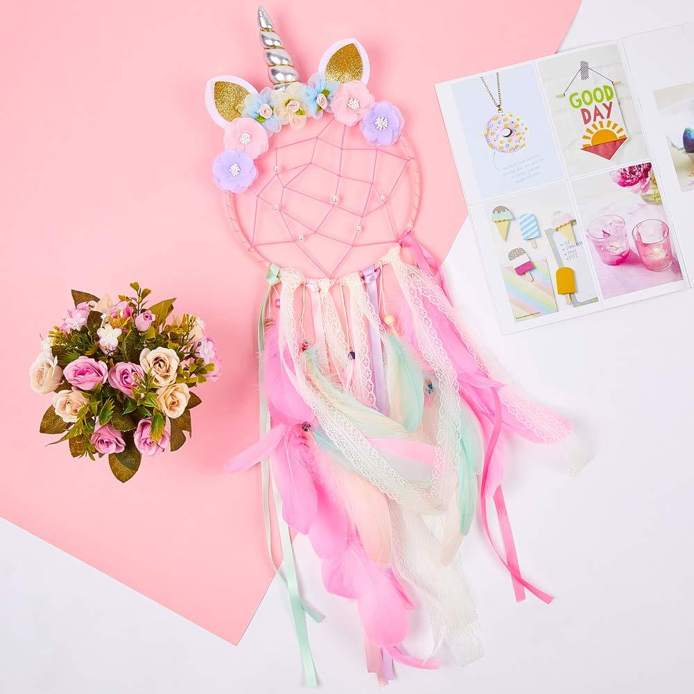 Handmade  Dream Catchers Flower For Kids Unicorn Dream Catcher Ornament  Feather Wall Decor For Girls Bedroom Flower Wall Hanging Decoration Flower Dream Catcher
