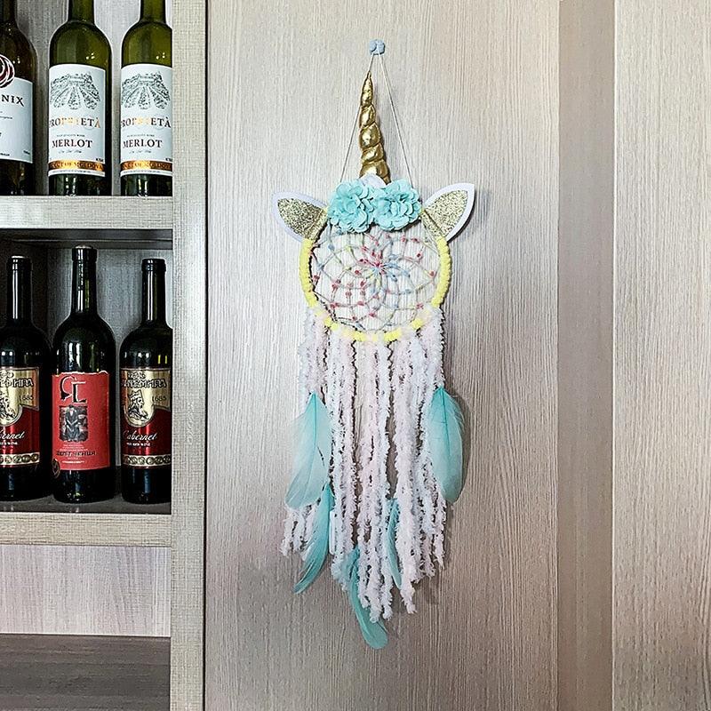 Handmade  Dream Catchers Flower For Kids Unicorn Dream Catcher Ornament  Feather Wall Decor For Girls Bedroom Flower Wall Hanging Decoration Flower Dream Catcher